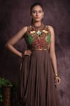 Buy_Abstract By Megha Jain Madaan_Brown Cotton Sequins, Beads Collared And Work Gown _Online_at_Aza_Fashions
