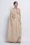 Buy_ABSTRACT BY MEGHA JAIN MADAAN_Off White Handloom Stripes And Blend With Zari Yoke Saree Gown For Women