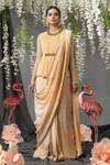 Buy_Abstract By Megha Jain Madaan_Peach Chiffon, Flannel Sequins Round Pre-stitched Saree With Pleat Detail Top _at_Aza_Fashions