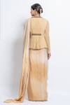 Shop_Abstract By Megha Jain Madaan_Peach Chiffon, Flannel Sequins Round Pre-stitched Saree With Pleat Detail Top _at_Aza_Fashions