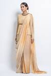 Buy_Abstract By Megha Jain Madaan_Peach Chiffon, Flannel Sequins Round Pre-stitched Saree With Pleat Detail Top _Online_at_Aza_Fashions