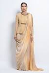 Shop_Abstract By Megha Jain Madaan_Peach Chiffon, Flannel Sequins Round Pre-stitched Saree With Pleat Detail Top _Online_at_Aza_Fashions