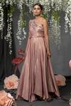 Abstract By Megha Jain Madaan_Pink Taffeta Sequins, Embroidery Asymmetric Floral Embellished Bodice Gown _Online_at_Aza_Fashions