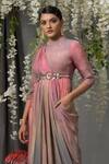 Abstract By Megha Jain Madaan_Pink Chiffon Sequins Round Neck Ombre Effect Draped Gown _Online_at_Aza_Fashions