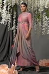 Buy_Abstract By Megha Jain Madaan_Pink Chiffon Sequins Round Neck Ombre Effect Draped Gown _Online_at_Aza_Fashions