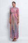 Shop_Abstract By Megha Jain Madaan_Pink Chiffon Sequins Round Neck Ombre Effect Draped Gown _Online_at_Aza_Fashions