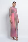 Abstract By Megha Jain Madaan_Pink Chiffon Sequins Round Neck Ombre Effect Draped Gown _at_Aza_Fashions