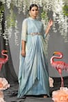 Buy_Abstract By Megha Jain Madaan_Blue Chiffon Sequins Round Neck Ombre Shaded Drape Gown _at_Aza_Fashions