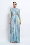 Buy_Abstract By Megha Jain Madaan_Blue Chiffon Sequins Round Neck Ombre Shaded Drape Gown _Online_at_Aza_Fashions