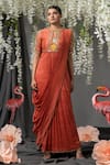 Buy_ABSTRACT BY MEGHA JAIN MADAAN_Orange Glaze Silk Embellished Beads Pre-stitched Concept Saree Dress _at_Aza_Fashions