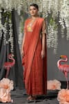 ABSTRACT BY MEGHA JAIN MADAAN_Orange Glaze Silk Embellished Beads Pre-stitched Concept Saree Dress _Online_at_Aza_Fashions