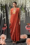 Buy_ABSTRACT BY MEGHA JAIN MADAAN_Orange Glaze Silk Embellished Beads Pre-stitched Concept Saree Dress _Online_at_Aza_Fashions