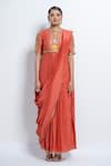 ABSTRACT BY MEGHA JAIN MADAAN_Orange Glaze Silk Embellished Beads Pre-stitched Concept Saree Dress _at_Aza_Fashions