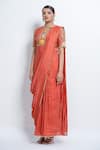 Buy_ABSTRACT BY MEGHA JAIN MADAAN_Orange Glaze Silk Embellished Beads Pre-stitched Concept Saree Dress 