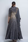 Shop_Abstract By Megha Jain Madaan_Gray Silk, Chiffon Sequins Collared Beaded Drape Anarkali Set _at_Aza_Fashions