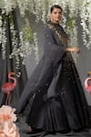 Abstract By Megha Jain Madaan_Gray Silk, Chiffon Sequins Collared Beaded Drape Anarkali Set _Online_at_Aza_Fashions