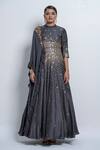 Shop_Abstract By Megha Jain Madaan_Gray Silk, Chiffon Sequins Collared Beaded Drape Anarkali Set _Online_at_Aza_Fashions