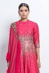 Buy_Abstract By Megha Jain Madaan_Pink Silk, Chiffon Beads Collared Sequin Embroidered Draped Anarkali _Online_at_Aza_Fashions