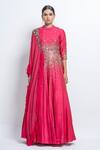 Shop_Abstract By Megha Jain Madaan_Pink Silk, Chiffon Beads Collared Sequin Embroidered Draped Anarkali _Online_at_Aza_Fashions