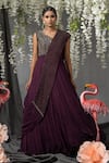 Buy_ABSTRACT BY MEGHA JAIN MADAAN_Wine Georgette Jacquard And Chiffon Embellished Antique Saree Drape Gown _at_Aza_Fashions