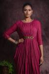 Abstract By Megha Jain Madaan_Pink Georgette, Jersey Embroidery Round Neck Floral Cowl Dress _Online_at_Aza_Fashions
