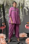 Buy_ABSTRACT BY MEGHA JAIN MADAAN_Purple Chinon And Modal Embellished Beads Flared Gathered Top And Dhoti Pant Set _at_Aza_Fashions