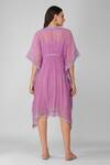 Shop_Devyani Mehrotra_Purple Chanderi Embroidered Thread V Neck Starry Rose Gathered Kaftan_at_Aza_Fashions