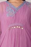 Shop_Devyani Mehrotra_Purple Chanderi Embroidered Thread V Neck Starry Rose Gathered Kaftan_Online_at_Aza_Fashions