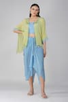 Buy_Devyani Mehrotra_Blue Chiffon And Crepe Embellished Sequins Cape Starry Sky And Draped Skirt Set _at_Aza_Fashions