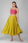 Buy_Devyani Mehrotra_Magenta Chanderi Embroidery Thread Sweetheart Neck Flower Crop Top And Skirt Set _at_Aza_Fashions