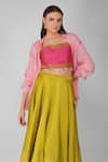 Buy_Devyani Mehrotra_Magenta Chanderi Embroidery Thread Sweetheart Neck Flower Crop Top And Skirt Set 