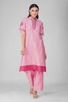 Buy Devyani Mehrotra Pink Chanderi Embroidery Thread Mandarin Collar Starry Rose Tunic And Pant Set at Aza Fashions Buy_Devyani Mehrotra_Pink Chanderi Embroidery Thread Mandarin Collar Starry Rose Tunic And Pant Set_at_Aza_Fashions