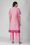 Shop Devyani Mehrotra Pink Chanderi Embroidery Thread Mandarin Collar Starry Rose Tunic And Pant Set at Aza Fashions Shop_Devyani Mehrotra_Pink Chanderi Embroidery Thread Mandarin Collar Starry Rose Tunic And Pant Set_at_Aza_Fashions