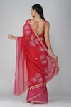 Shop_Devyani Mehrotra_Red Chanderi Embroidery Thread Leaf Neck Starry Rose Saree With Blouse_at_Aza_Fashions