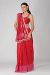 Devyani Mehrotra_Red Chanderi Embroidery Thread Leaf Neck Starry Rose Saree With Blouse_Online_at_Aza_Fashions
