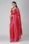 Shop_Devyani Mehrotra_Red Chanderi Embroidery Thread Leaf Neck Starry Rose Saree With Blouse_Online_at_Aza_Fashions