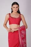 Devyani Mehrotra_Red Chanderi Embroidery Thread Leaf Neck Starry Rose Saree With Blouse_at_Aza_Fashions