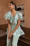 Buy_B'Infinite_Green Organza Beads Ruffled Neck Embellished Crush Top _Online_at_Aza_Fashions