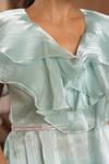 B'Infinite_Green Organza Beads Ruffled Neck Embellished Crush Top _at_Aza_Fashions