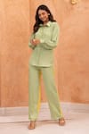 Buy_B'Infinite_Green Soft Linen Color Blocked Collared Neck Butterfly Shirt And Trouser Set _at_Aza_Fashions