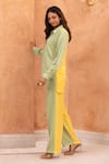 Shop_B'Infinite_Green Soft Linen Color Blocked Collared Neck Butterfly Shirt And Trouser Set _Online_at_Aza_Fashions