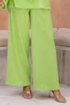 Shop_B'Infinite_Green Cotton Placement Embellished Sequins Round Neck Flower Top With Trouser _Online_at_Aza_Fashions