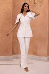 Buy_B'Infinite_White Embroidery V Neck Top With Trouser_Online_at_Aza_Fashions