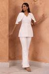 Shop_B'Infinite_White Embroidery V Neck Top With Trouser_Online_at_Aza_Fashions