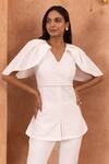 B'Infinite_White Embroidery V Neck Top With Trouser_at_Aza_Fashions