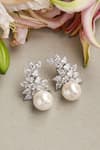 Shop_Mozaati_Silver Plated Pearls Sorin Floral Embellished Earrings _at_Aza_Fashions