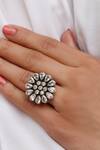 Buy_Noor_Silver Plated Embellished Floral Stone Studded Ring _at_Aza_Fashions