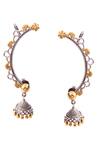 Shop_Noor_Silver Plated Beads Ear Cuff Jhumka Earrings_at_Aza_Fashions