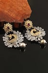 Shop_Noor_Gold Plated Embellished Peacock Carved Dual Tone Earrings _at_Aza_Fashions