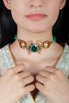 Buy Neeta Boochra Multi Color Green Onyx And Orange Stone Embellished Fish Choker Necklace at Aza Fashions Buy_Neeta Boochra_Multi Color Green Onyx And Orange Stone Embellished Fish Choker Necklace_at_Aza_Fashions